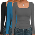 Square Neck Thermal Shirts for Women 3-Pack - Long Sleeve Fitted Tops