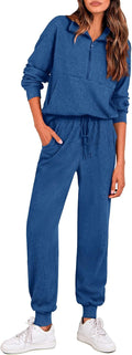 PRETTYGARDEN Women's Fall 2 Piece Lounge Set - Ribbed Zip Sweat