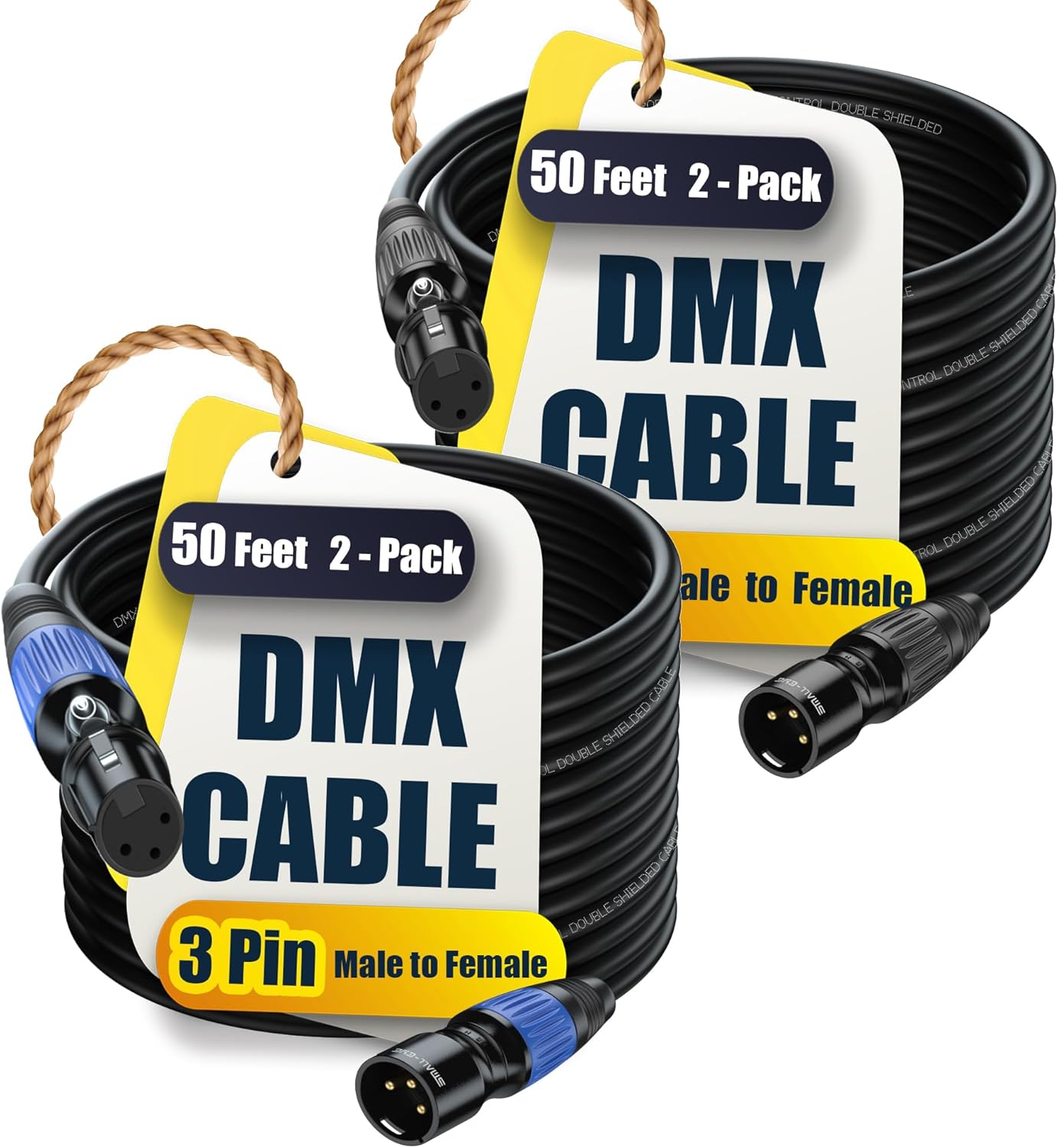 Professional 50 ft DMX Cables for Stage Lighting - 2 Pack