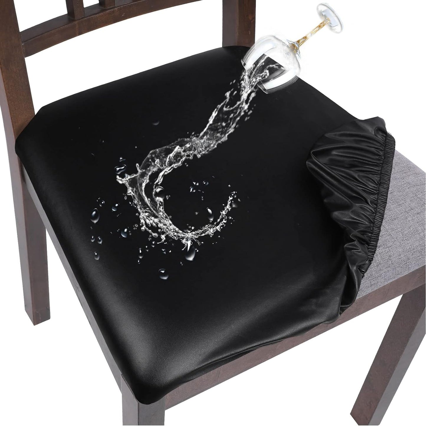 Waterproof PU Leather Seat Covers for Dining Chairs - 6 Pack