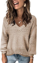 Womens V Neck Lightweight Hollow Out Pullover Sweater - Soft Casual