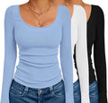 Long Sleeve Ribbed Thermal Tops for Women 3-Pack - Slim Scoop Neck