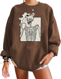 Halloween Skull Graphic Fleece Sweatshirt for Women - Oversized Cozy
