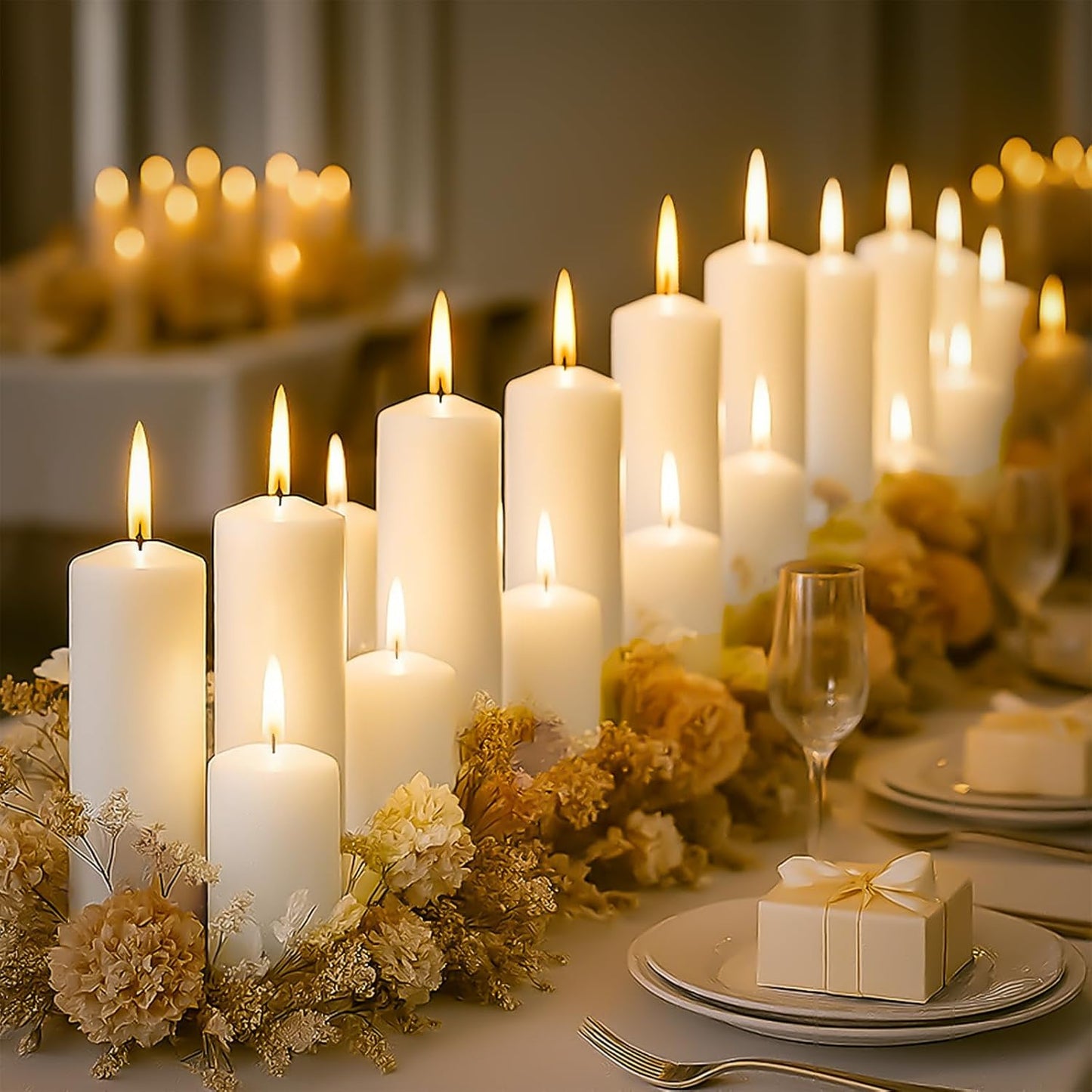 18 Pcs White Pillar Candles Bulk Set for Elegant Decor