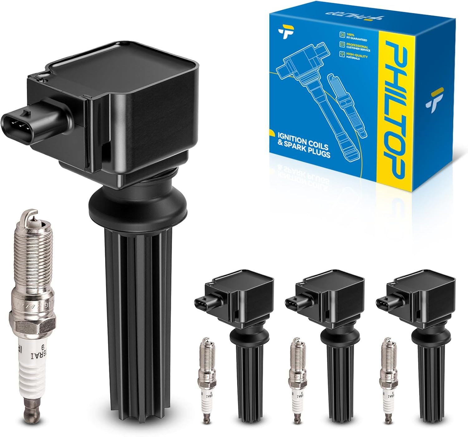 PHILTOP Ignition Coil Pack and Iridium Spark Plugs Set for Ford