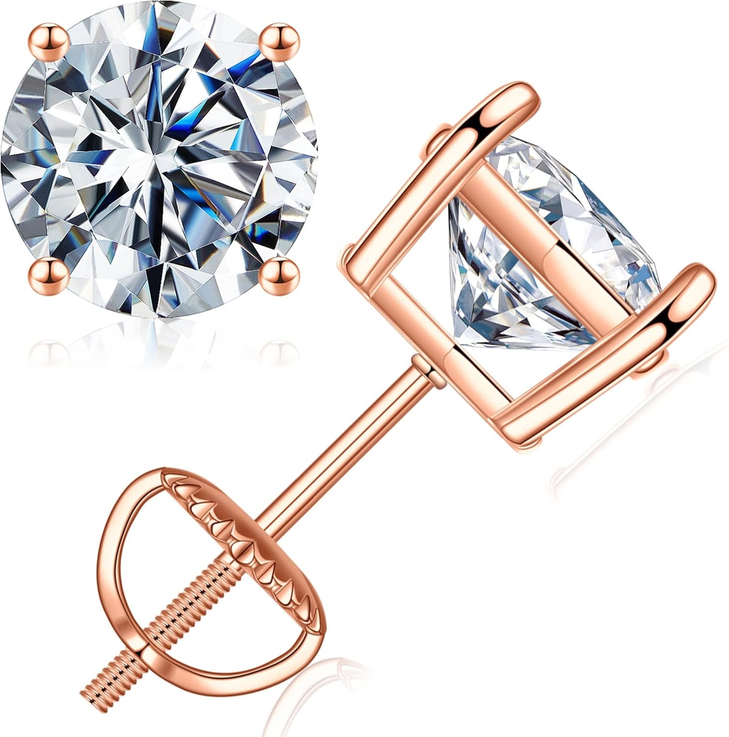 Moissanite Screw Back Earrings in 14K Gold and Silver Options