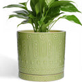 8 Inch Plant Pots Ceramic Planter - Boho Round Pot with Drainage