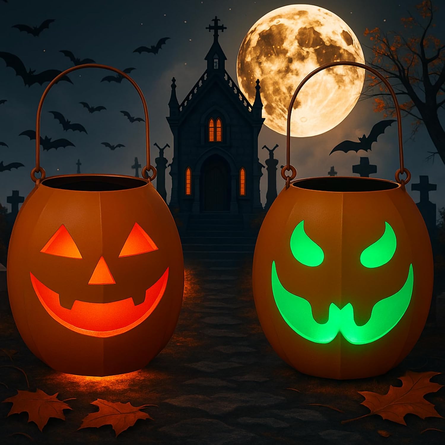 Outdoor Solar Pumpkin Lanterns for Halloween Decor - 2 Pcs Set