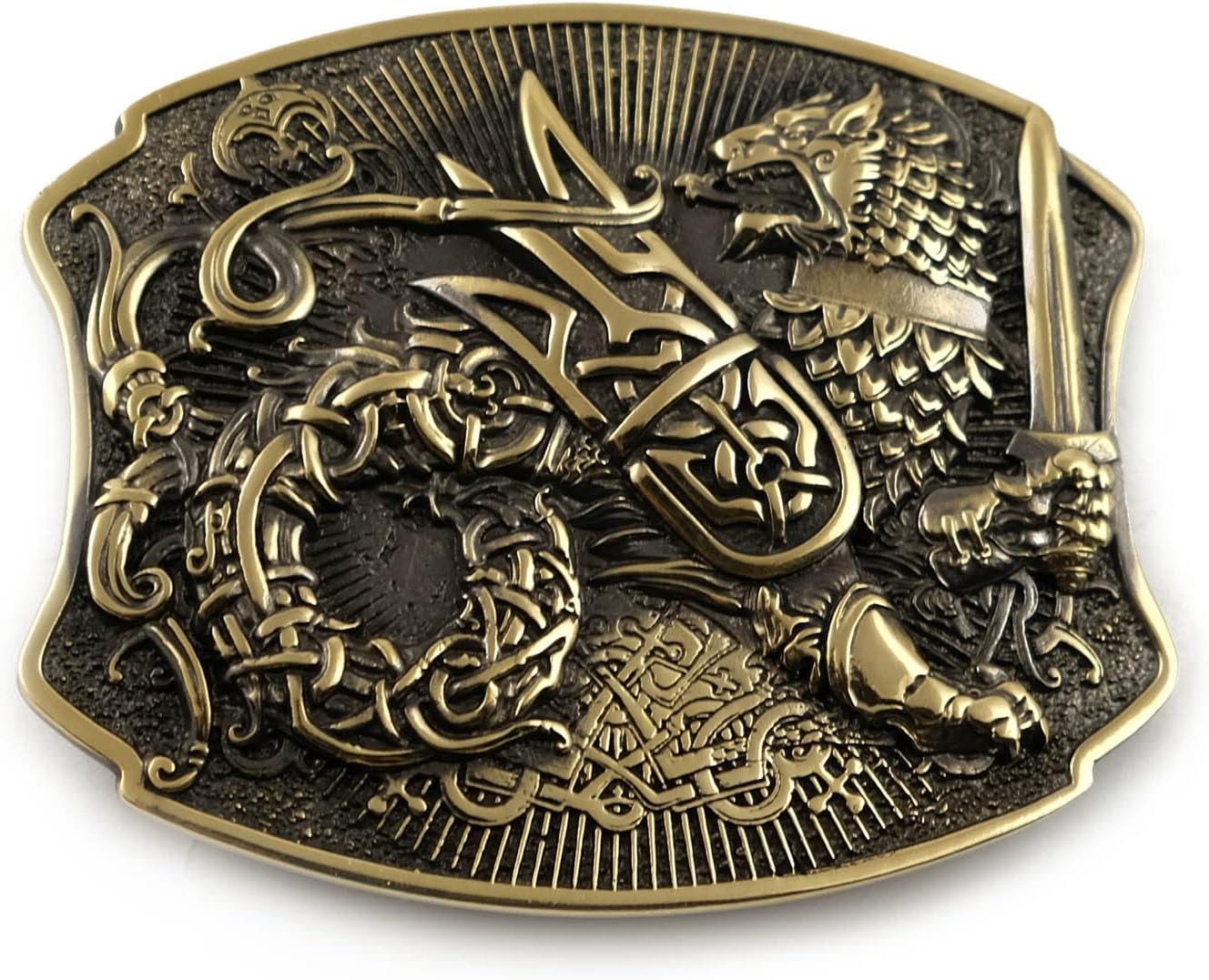 Semargl Solid Brass Belt Buckle - Handmade Mythical Winged Lion