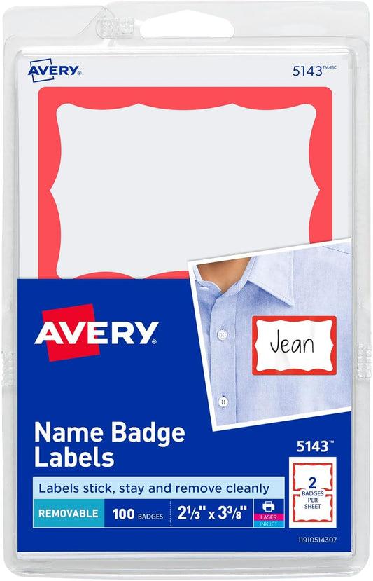 Avery Name Tags with Red Border - 1,800 Removable Badges