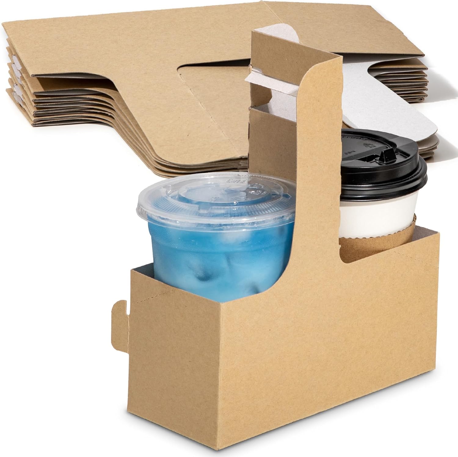 2 Cup Disposable Drink Carrier with Handle for Hot Cold Drinks