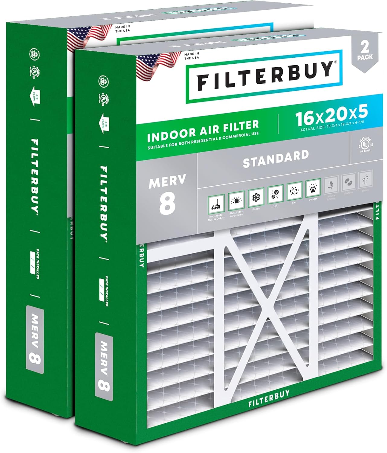Filterbuy MERV 8 Dust Defense 16x20x5 Air Filter - Cleaner Air!
