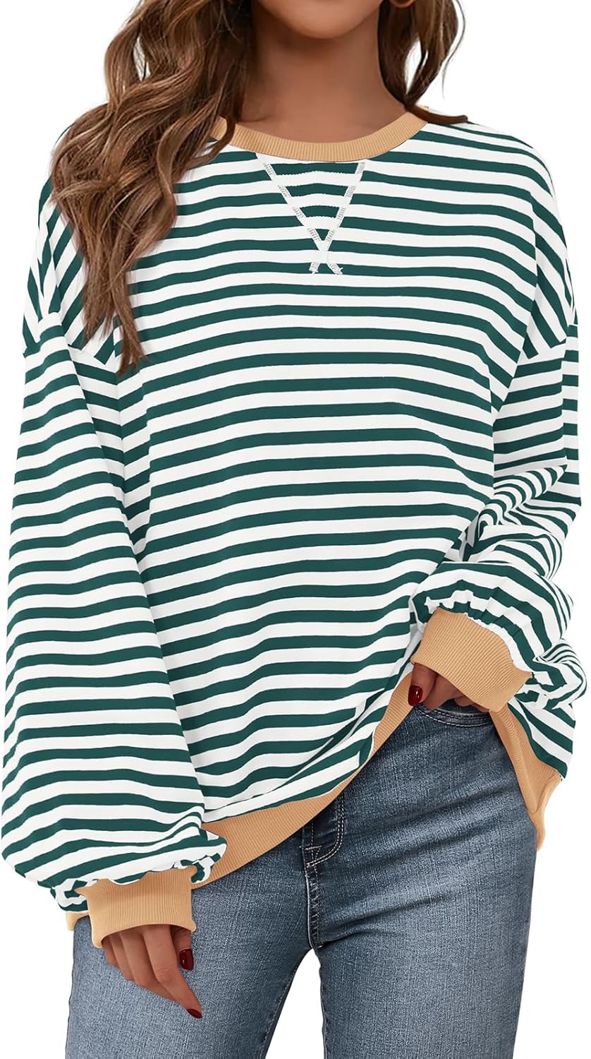 PRETTYGARDEN Womens Striped Oversized Sweatshirt for Casual Style