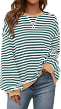 Striped Oversized Sweatshirt Color Block Crew Neck - Casual Loose