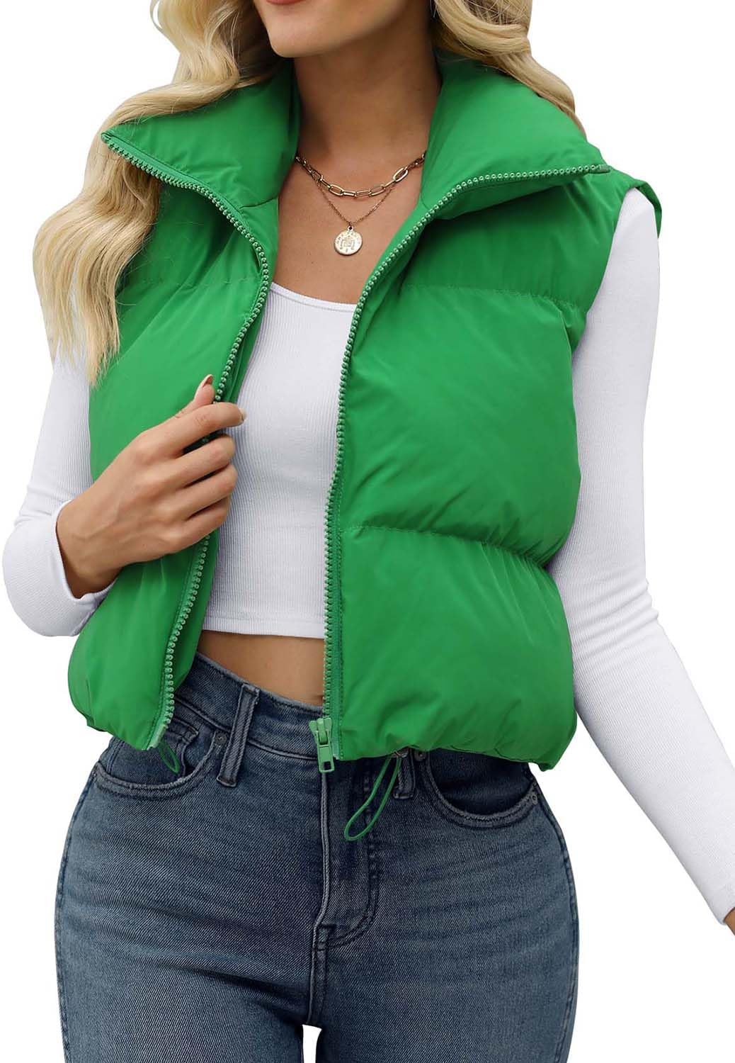 JZC Women's Crop Puffer Vest Lightweight Fashion Winter Jacket