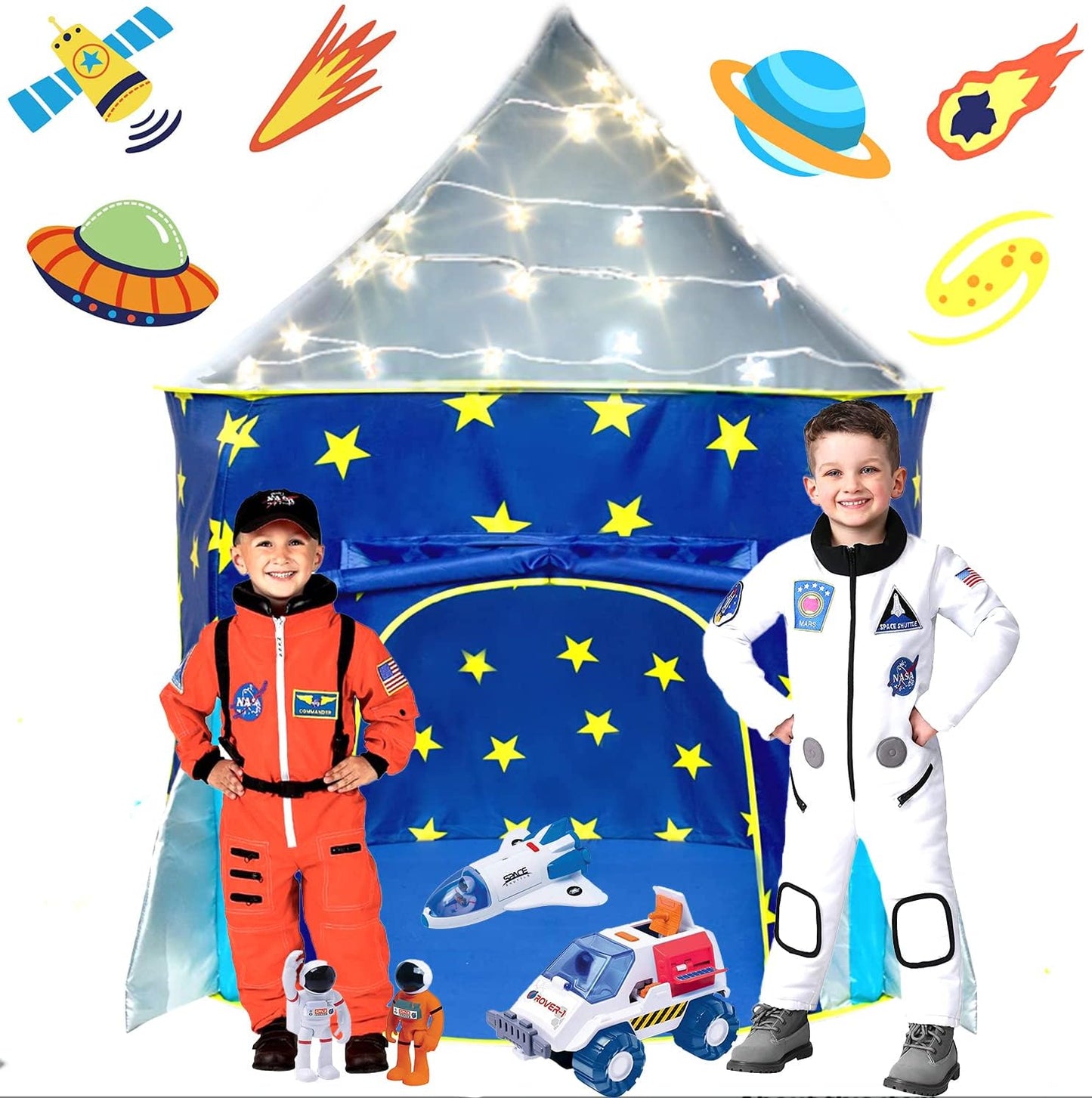 Rocket Ship Play Tent | Includes Star Lights & Carrying Case | LimitlessFunN