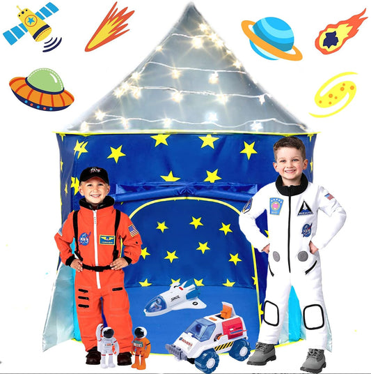 Rocket Ship Play Tent | Includes Star Lights & Carrying Case | LimitlessFunN