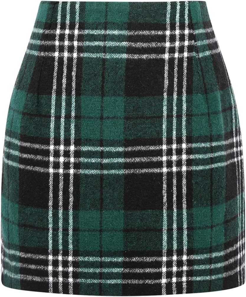 Womens High Waist Plaid Skirt Bodycon Pencil Wool Mini Skirts