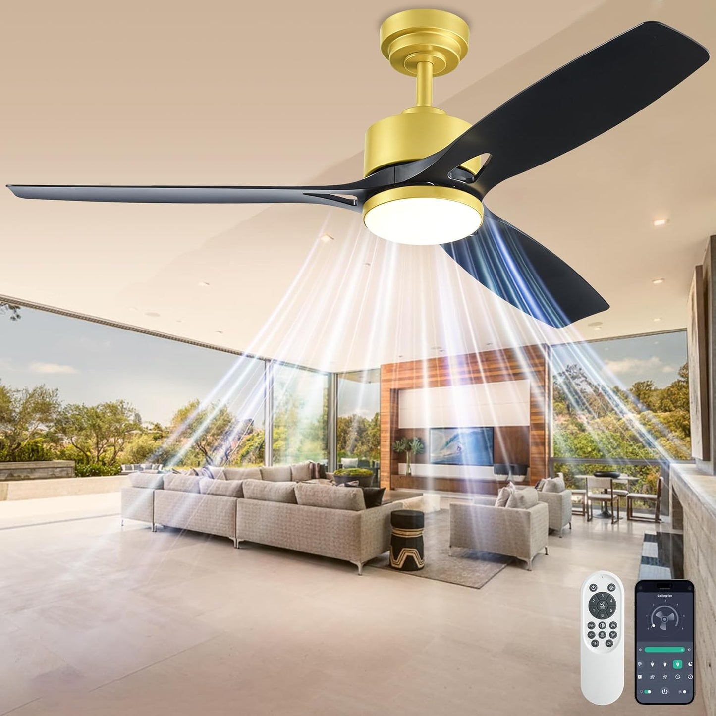 52 Inch Smart Ceiling Fan with Lights and Remote Control