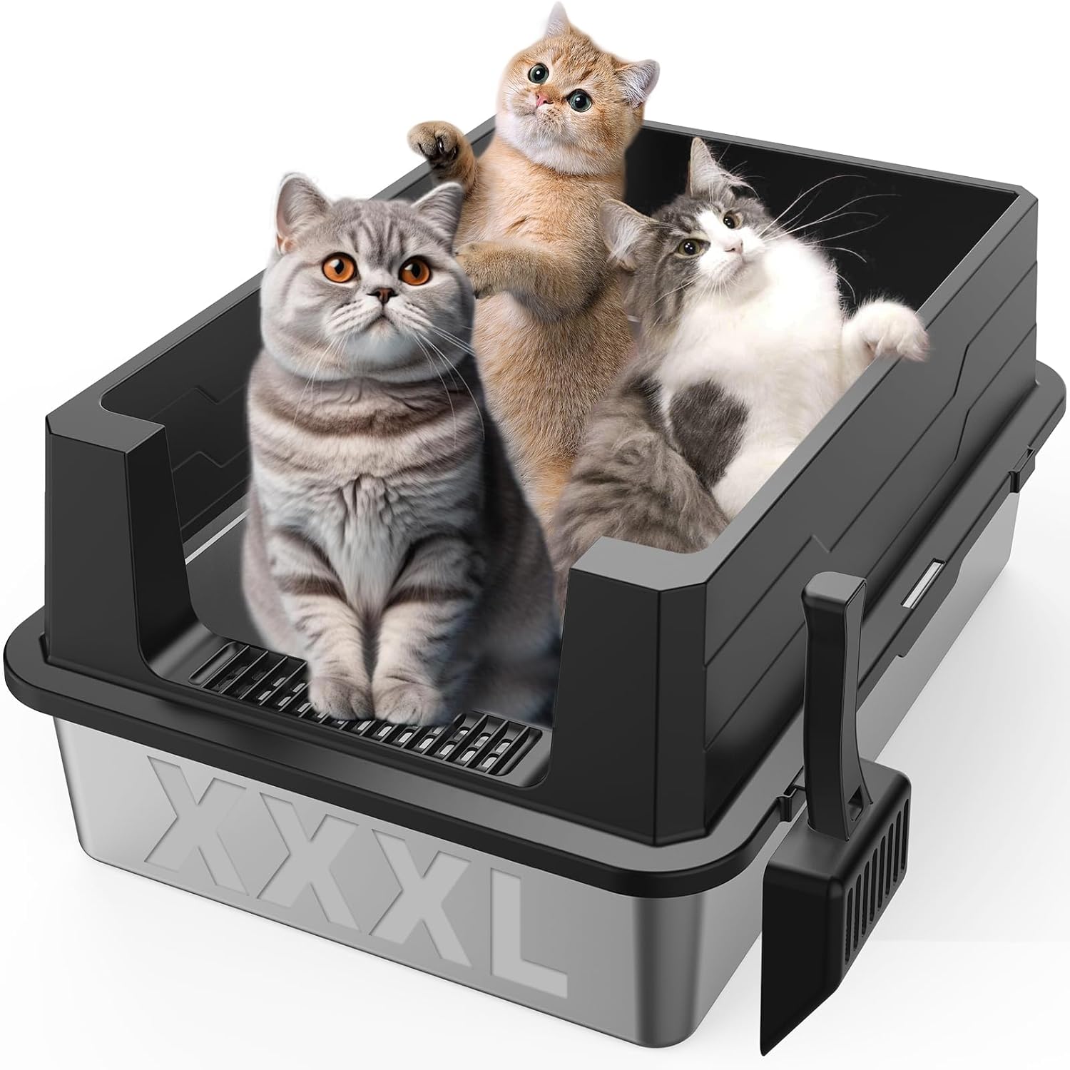 XXXL Stainless Steel Litter Box for Large Cats & Multiple Cats