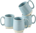 Ceramic Coffee Mugs Set of 4 15 Oz - Light Blue Elegant Everyday Cups
