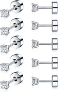 5 Pairs Small Moissanite Flatback Stud Earrings - Hypoallergenic