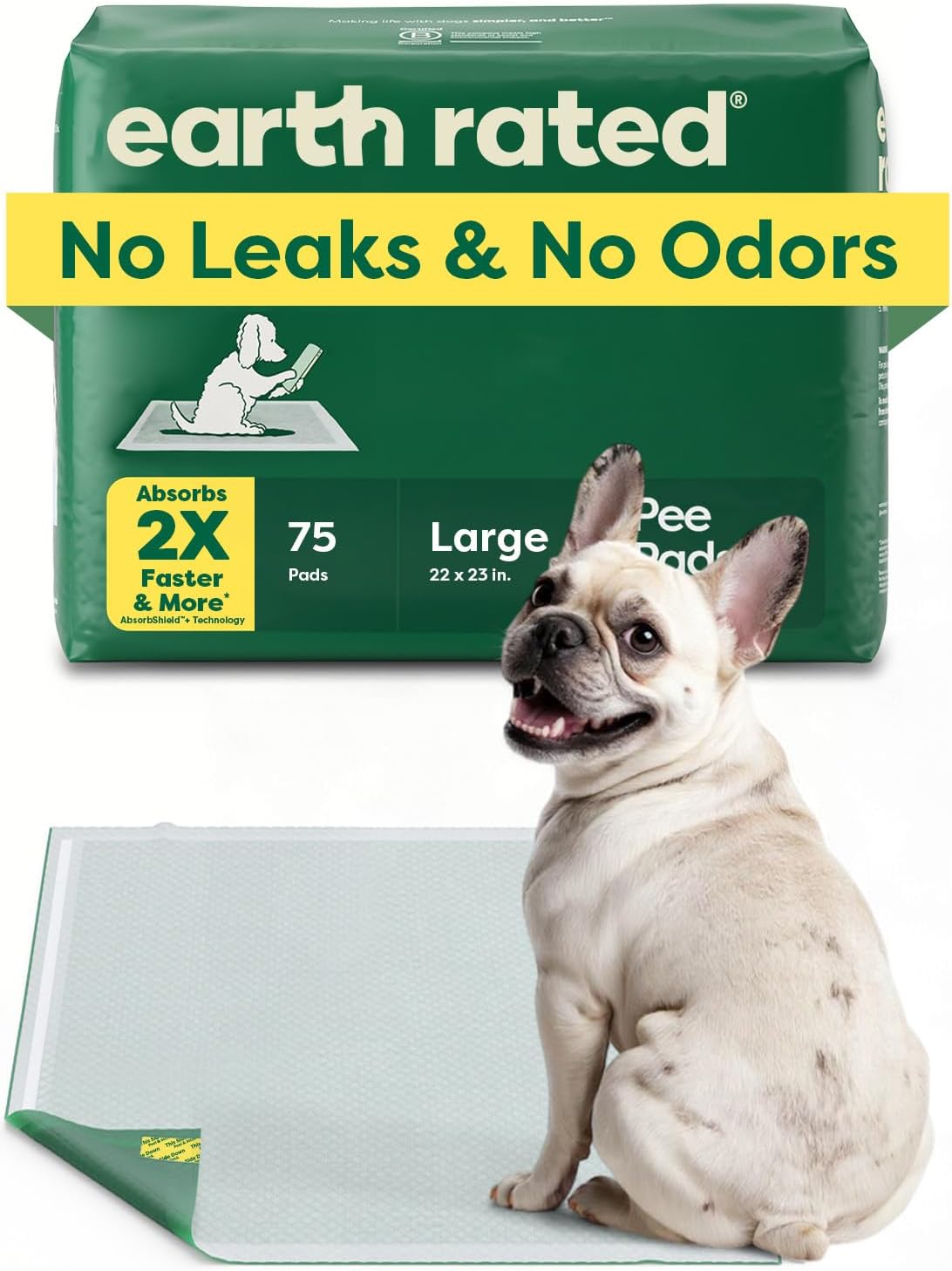 Earth Rated Puppy Pee Pads Absorb 2X Faster & More, 75 Count