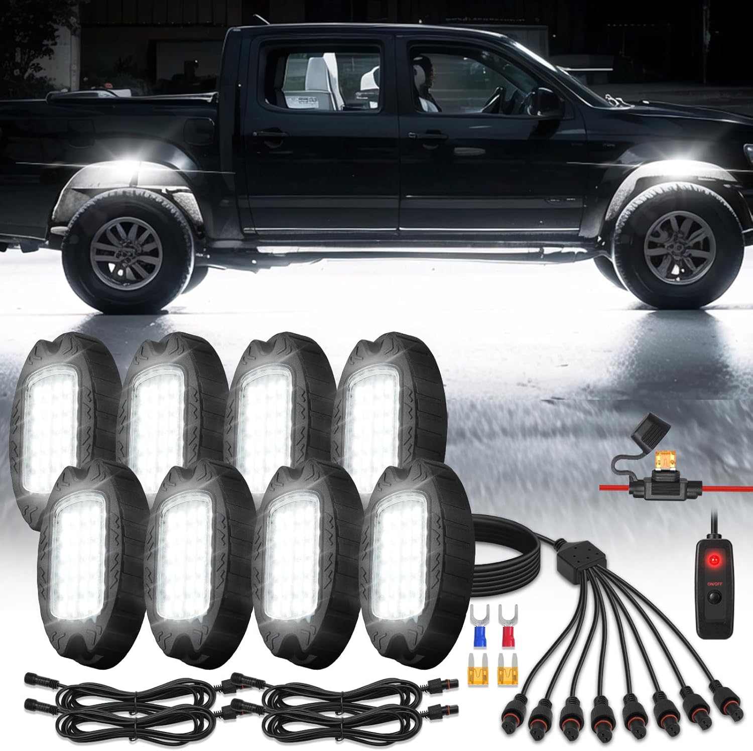Bright White LED Rock Lights Kit for Trucks and Off-Road Vehicles