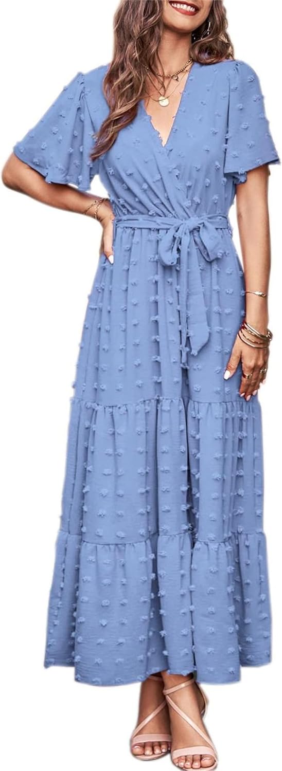 MASCOMODA Womens Summer Swiss Dot Maxi Dress for Every Occasion