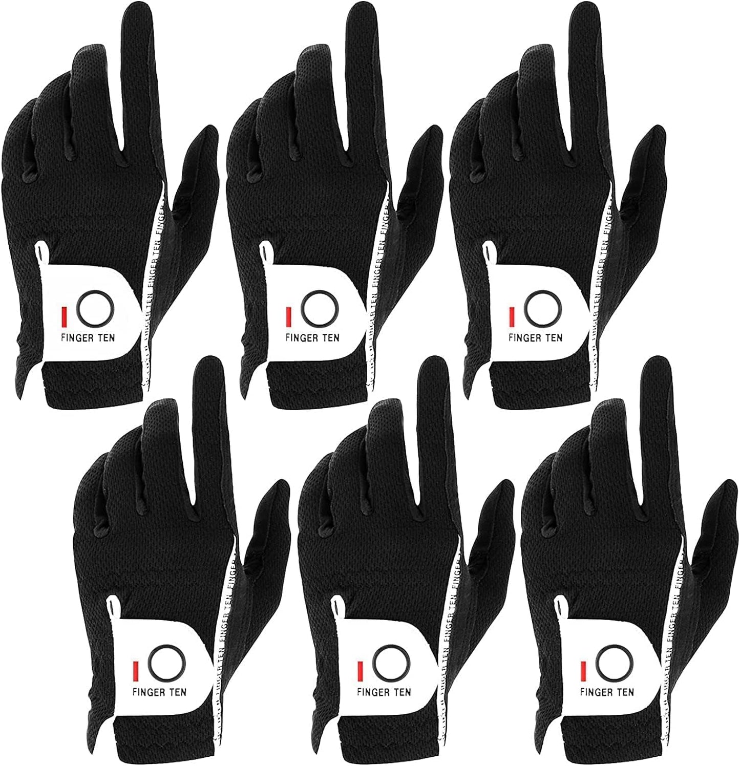 FINGER TEN Golf Gloves for All Weather Conditions - 6 Pack