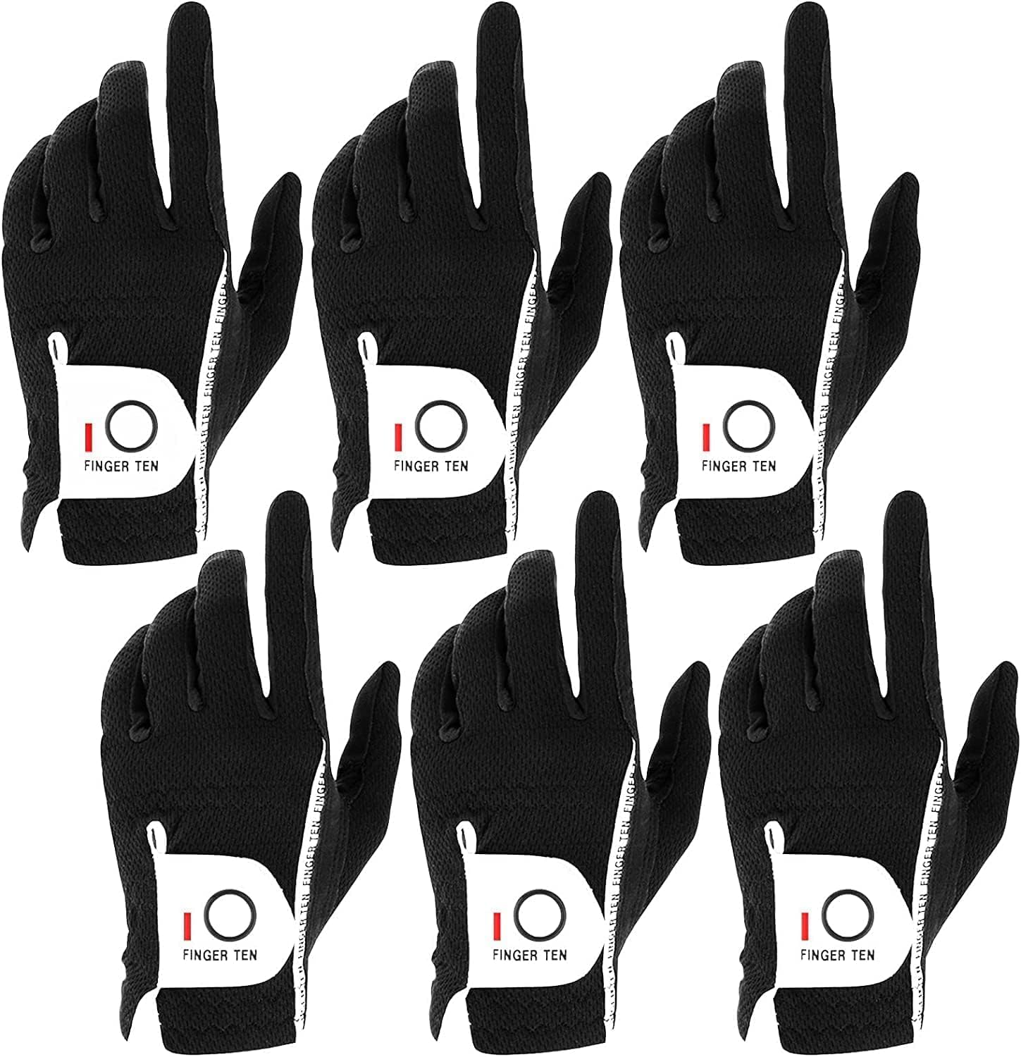 FINGER TEN Golf Gloves for All Weather Conditions - 6 Pack