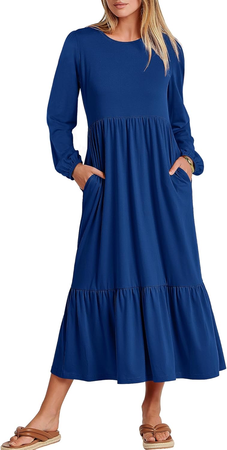 ANRABESS Long Sleeve Midi Dresses for Women Casual Fall 2025
