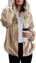 ReachMe Womens Oversized Sherpa Jacket Fleece Zip Up Hoodie - Cozy