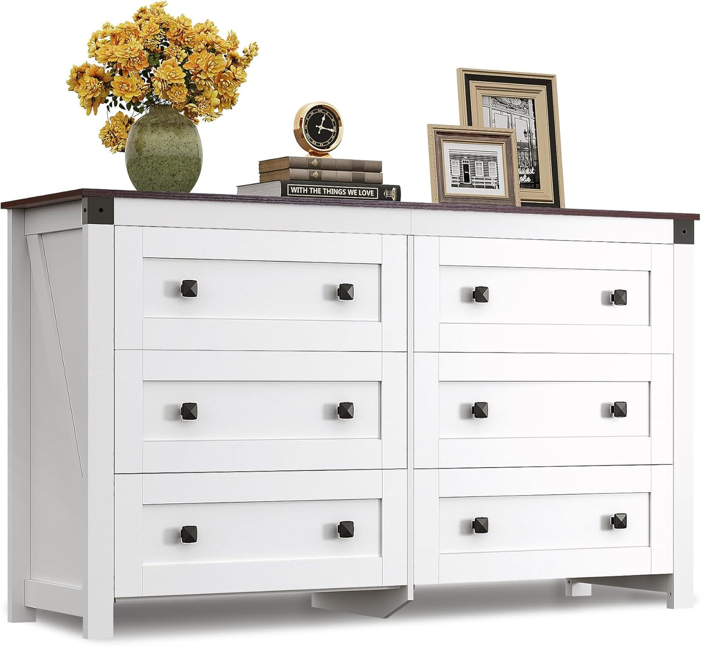 Farmhouse 6 Drawer Dresser for Bedroom and Living Room Storage