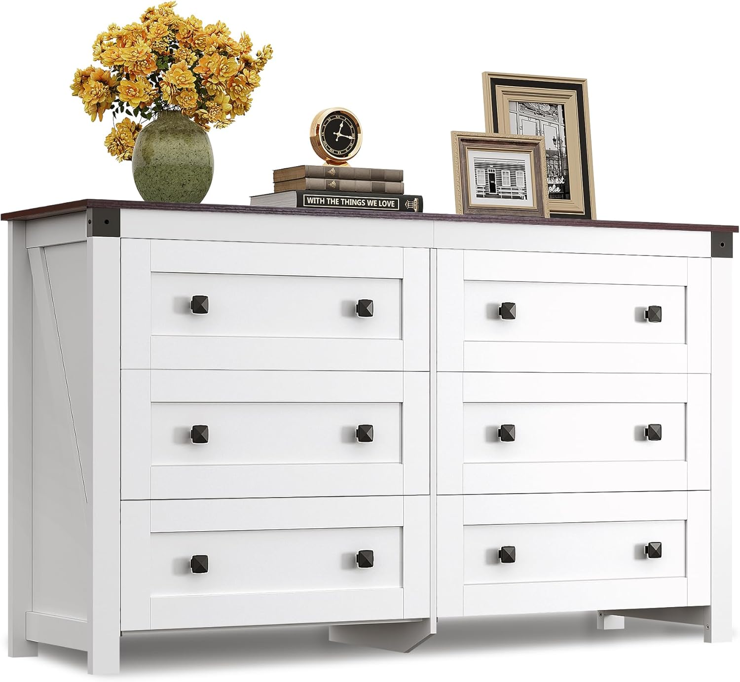 Farmhouse 6 Drawer Dresser for Bedroom and Living Room Storage