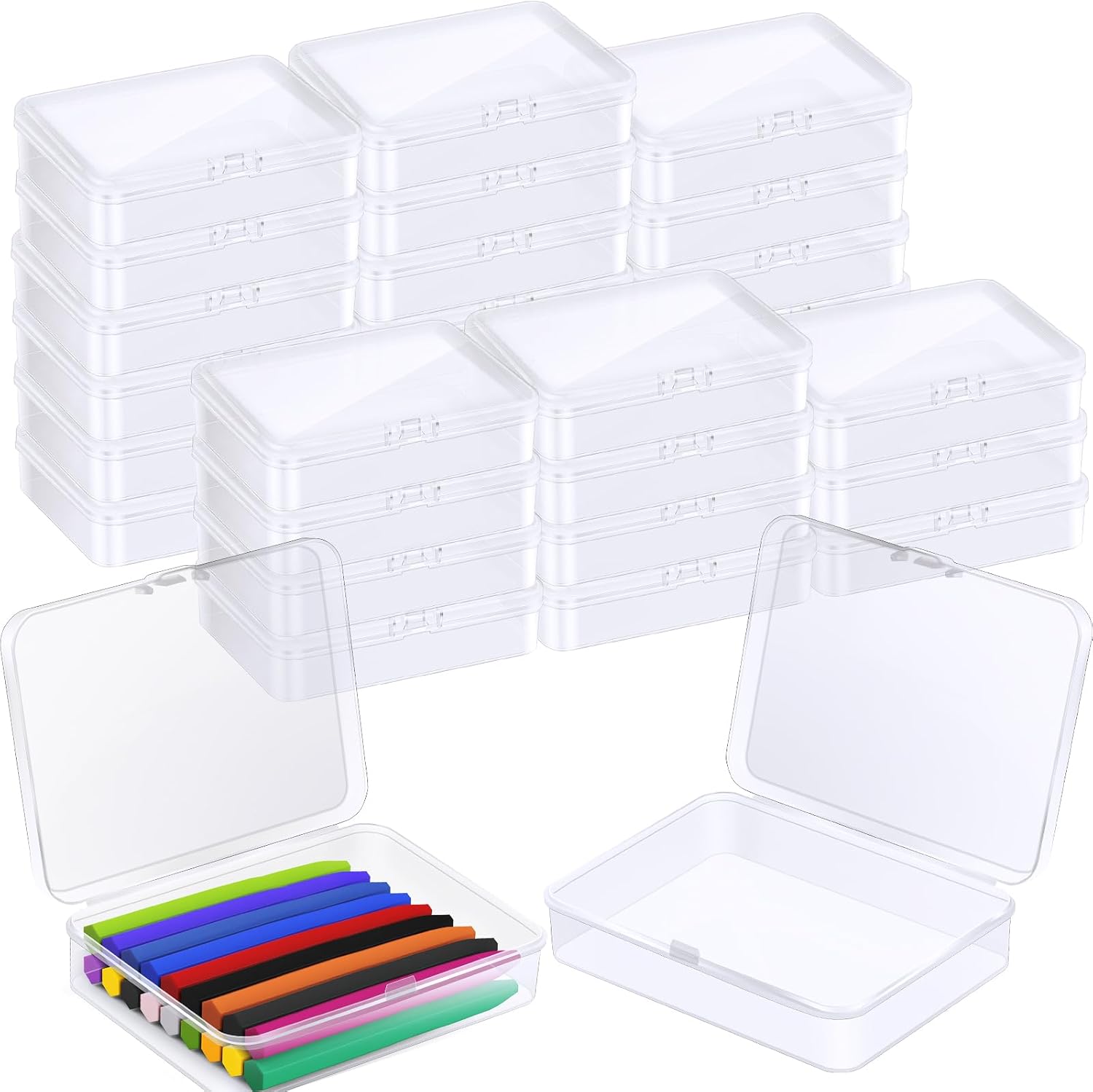 30 Pcs Plastic Crayon Box with Lid for Art and Crafts Storage