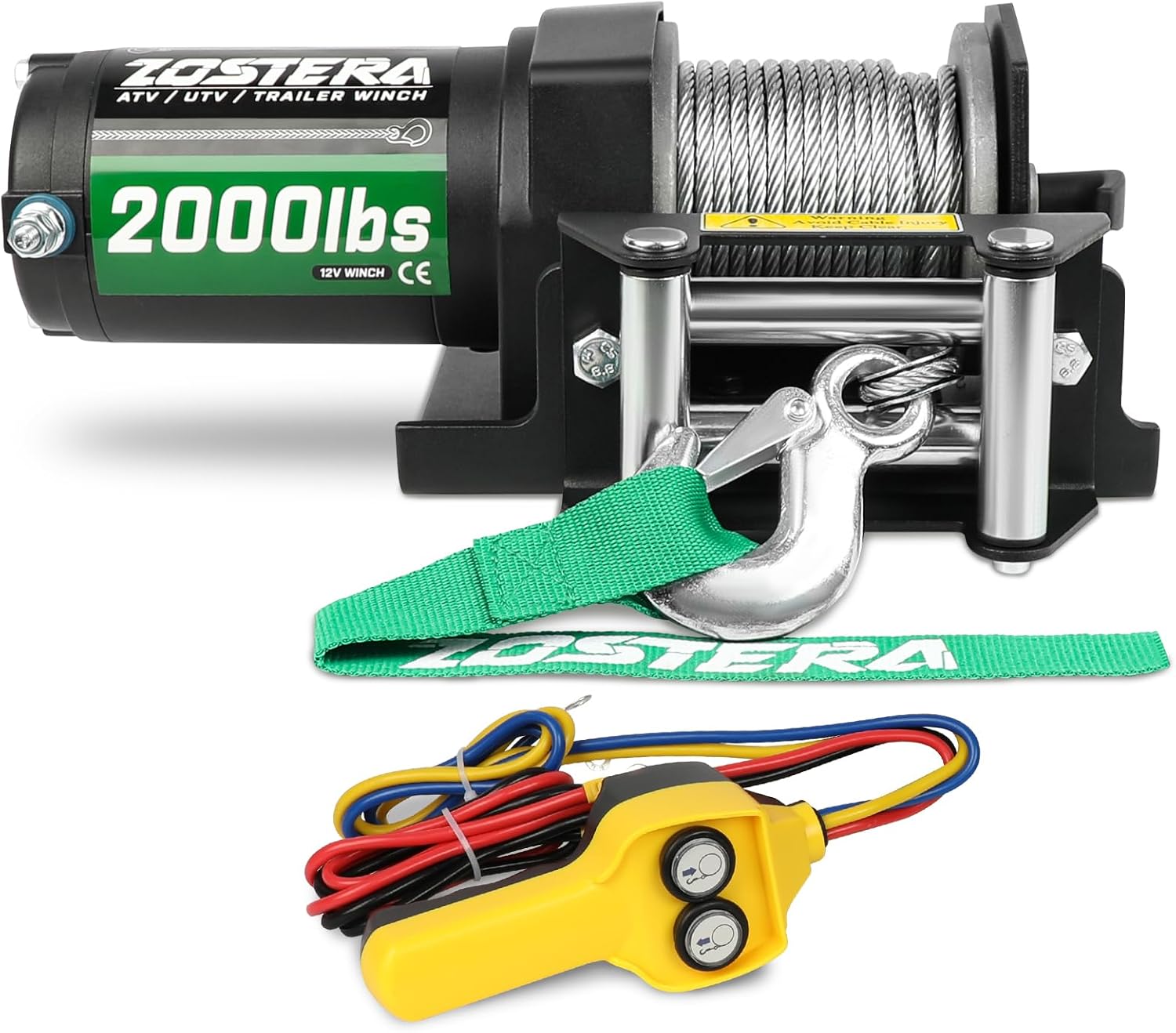 2000lb ATV Winch with Steel Cable and Wired Remote Control