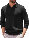 Long Sleeve Polo Shirts for Men Knit Polo Sweater - Lightweight
