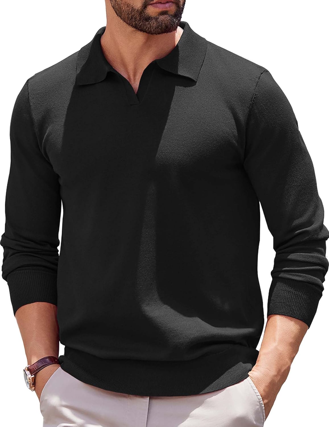 Stylish Long Sleeve Polo Sweater for Men - Versatile Knit Design
