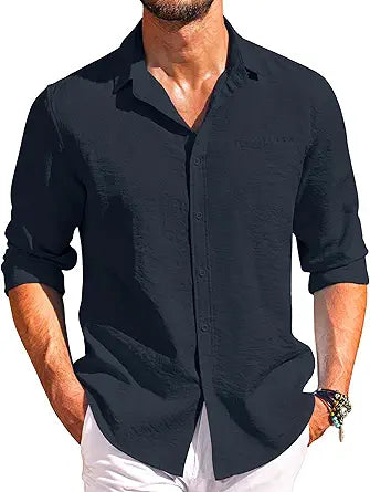 COOFANDY Men's Casual Long Sleeve Button Down Linen Shirts