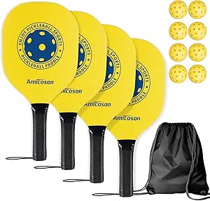Amicoson Pickleball Paddles Set of 4 with Balls and Bag