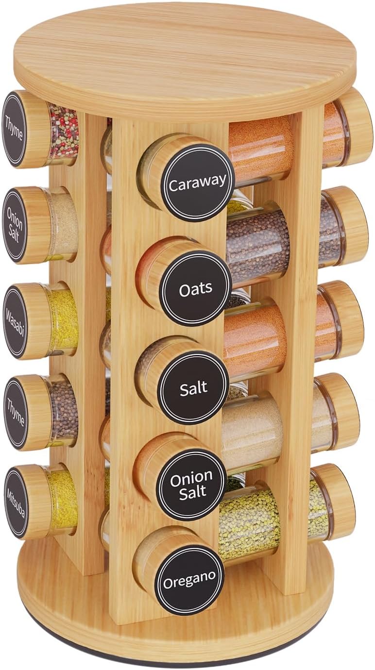 Revolving Spice Rack Set with 20 Jars for Kitchen Organization