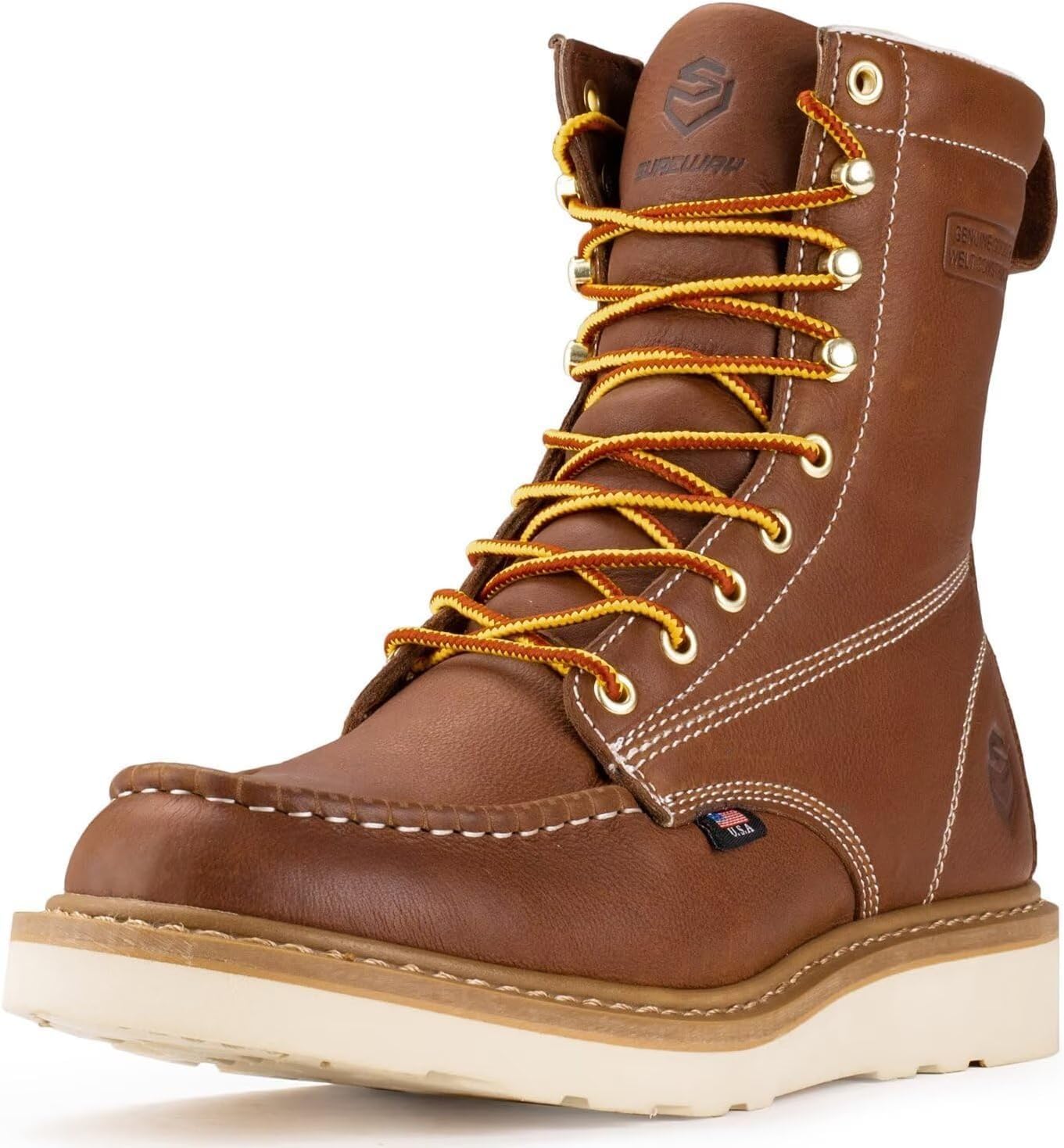 SUREWAY Mens 8 in Wedge Moc Soft/Steel Toe Work Boots Review