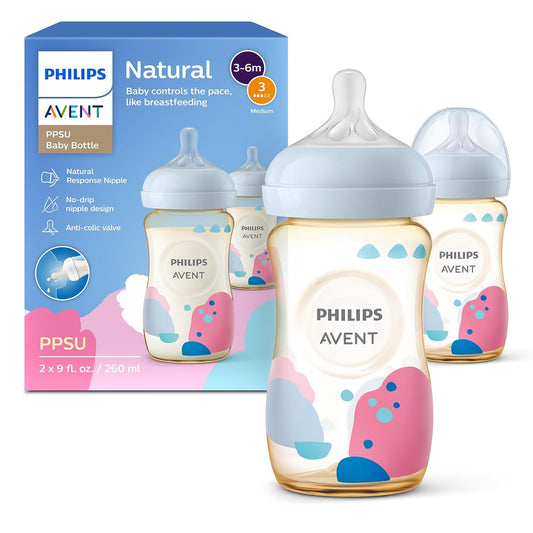 Philips Avent PPSU Natural Baby Bottles 9oz 2-Pack - Medium Flow Nipples