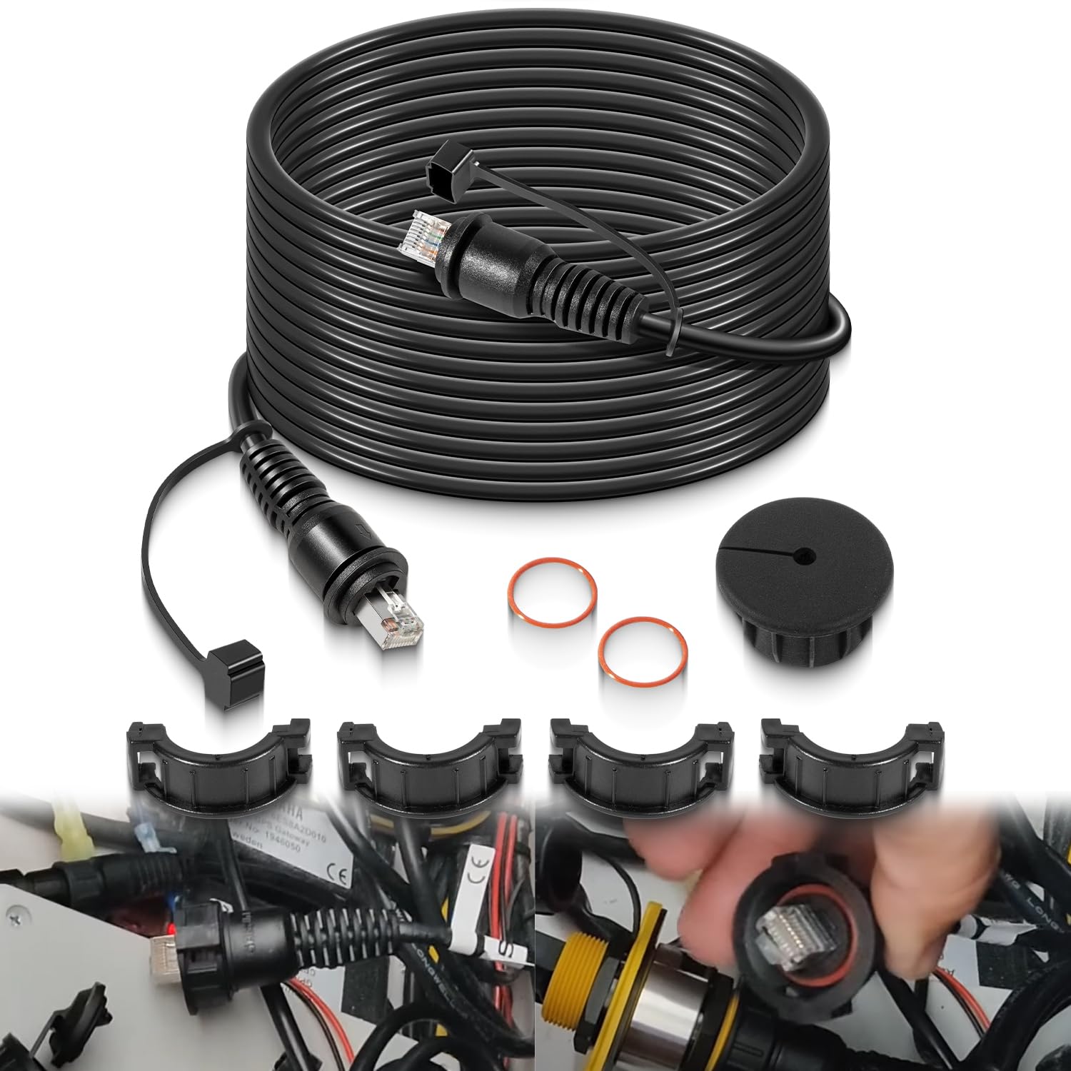Marine Network Cable 25 Feet with Waterproof Cap for Garmin Devices