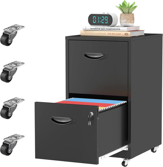 2 Drawer Rolling File Cabinet with Lock for Home Office Use