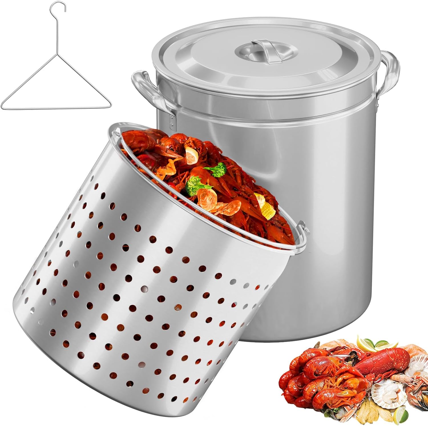 Bonnlo 62QT Stainless Steel Stock Pot for Seafood and More