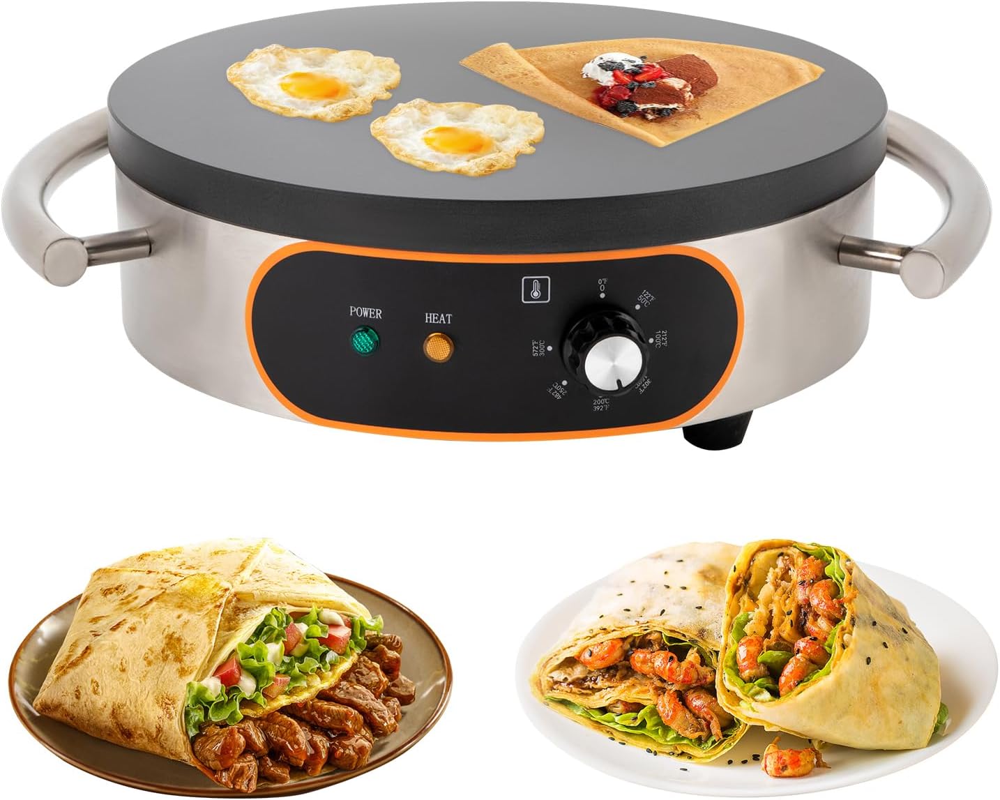 Treliamd 16 Non-Stick Electric Crepe Maker - Even Cooking, Constant Temp