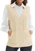 Womens Knit Sweater Vest V Neck Sleeveless Cardigan - Retro Cable