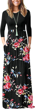 WNEEDU Women's 3/4 Sleeve Casual Loose Long Maxi Dress with Pocket etc